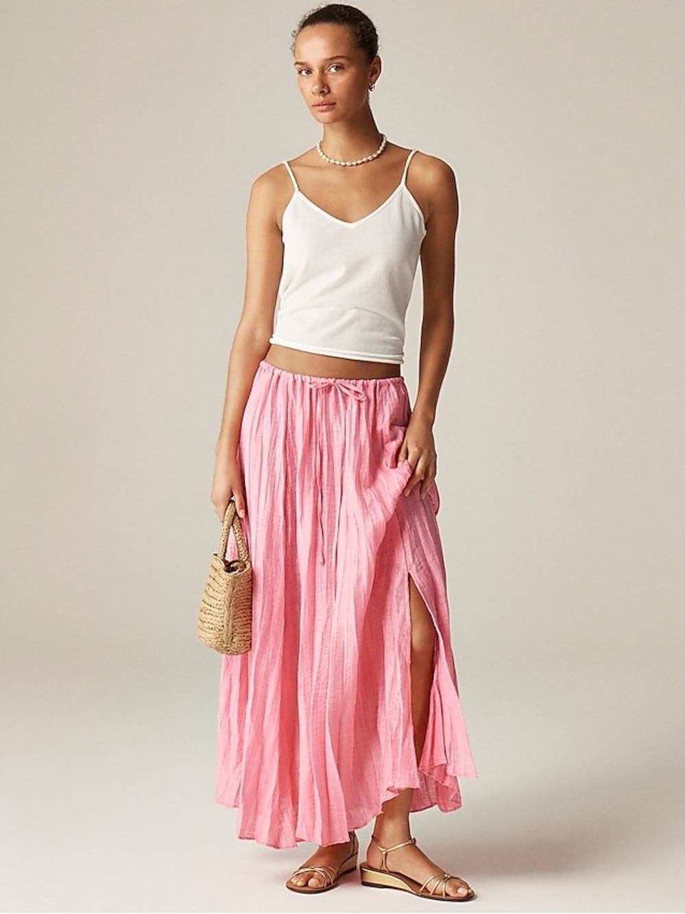 J. Crew Bright Pink Pleated Maxi Skirt